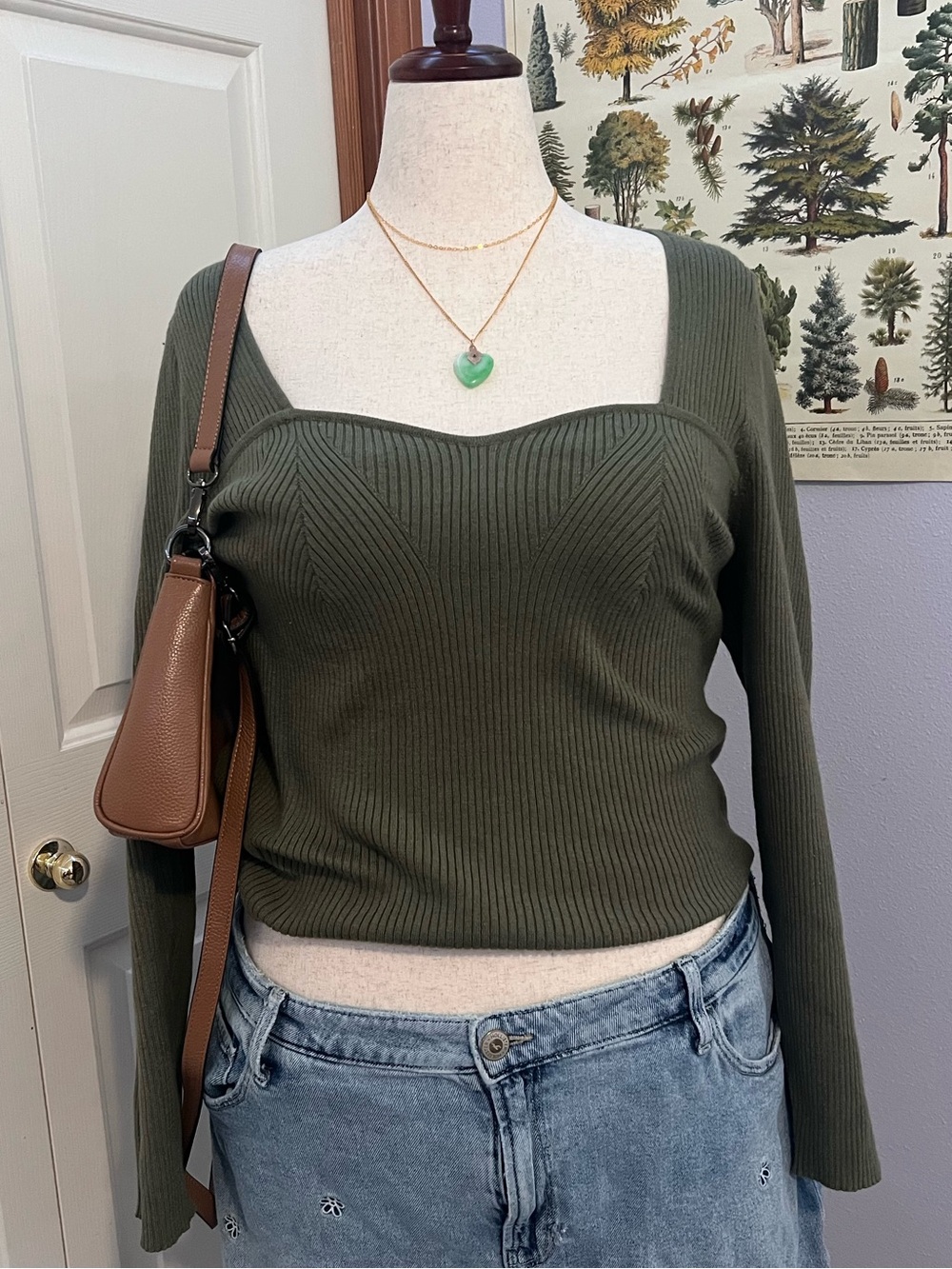 Old navy Sweetheart neckline Ribbed Sweater in Olive Green